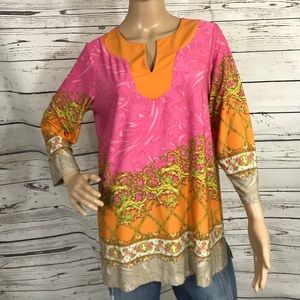 Susan Graver Orange, Pink Tunic Size M